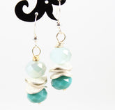 Iridescent Light Aqua Agate and Rich Teal Aqua Dangle Earrings